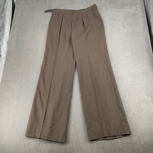 Vintage Brown Wool Pleated Wide Leg Trousers Side Cinch High Waist Pants 32x26
